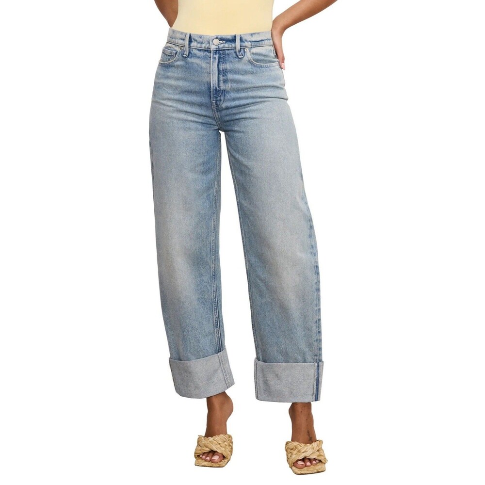 GOOD AMERICAN Good Standard High Waist Barrel Jeans Wide Tapered 26x28 Indigo890